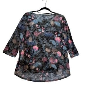 Top Ligne Floral Shirt Womens Size Medium Scoop Neck 3/4 Sleeve Stretch Top